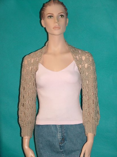 KNC Hand Crochet Shelly Shrug - Linen Sz S-M