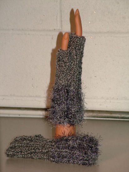 KNC Hand Knit Homespun Fur Wrist Warmers Granite