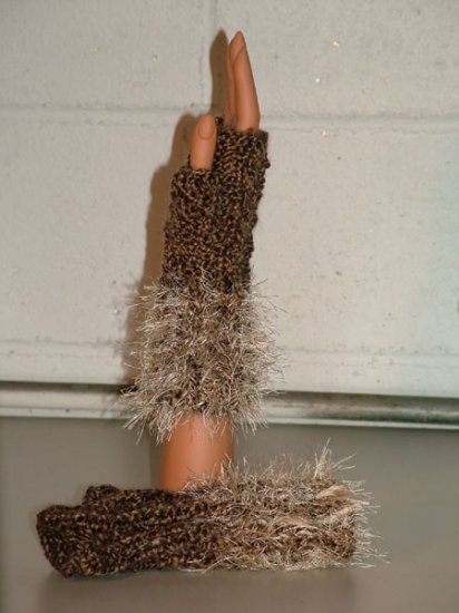 KNC Hand Knit Fur Wrist Warmers Barley-Champagne