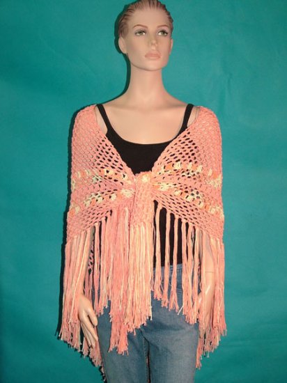KNC Hand Crochet Traditional Cotton Shawl Peach Mix