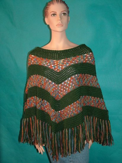 KNC Hand Crochet Classic Shell Poncho Sage-Sierra