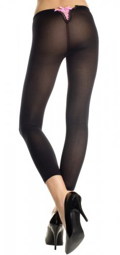 Black Opaque Footless Leggings with Mini Lace-Up Back