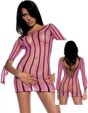 Mini Fishnet Dress in Red and Black w/ Lace Up Back