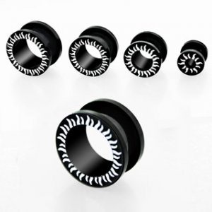 Pair of Black Sun Goth Gauge Earring Punk Flesh Tunnel Ear Plugs in 2mm