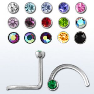 Stainless Steel Aurora Borealis-Rose Crystal Nose Stud Ring