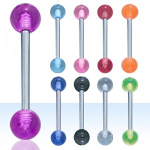 14g 1" Barbell with Red UV Balls Tongue/Nipple Piercing