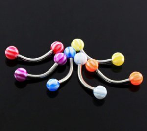 Green Single Steel 15g (1.4mm) Banana Eyebrow Ring w/ 3mm Acrylic Checker Balls