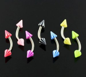 Pink Single Steel 15g (1.4mm) Banana Eyebrow Ring w/ 3mm Acrylic Beach-Ball Cones