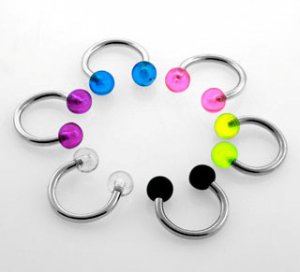 Clear Single Steel 14g (1.6mm) Circular Barbell Ring w/ 5mm Acrylic UV Bubble Balls