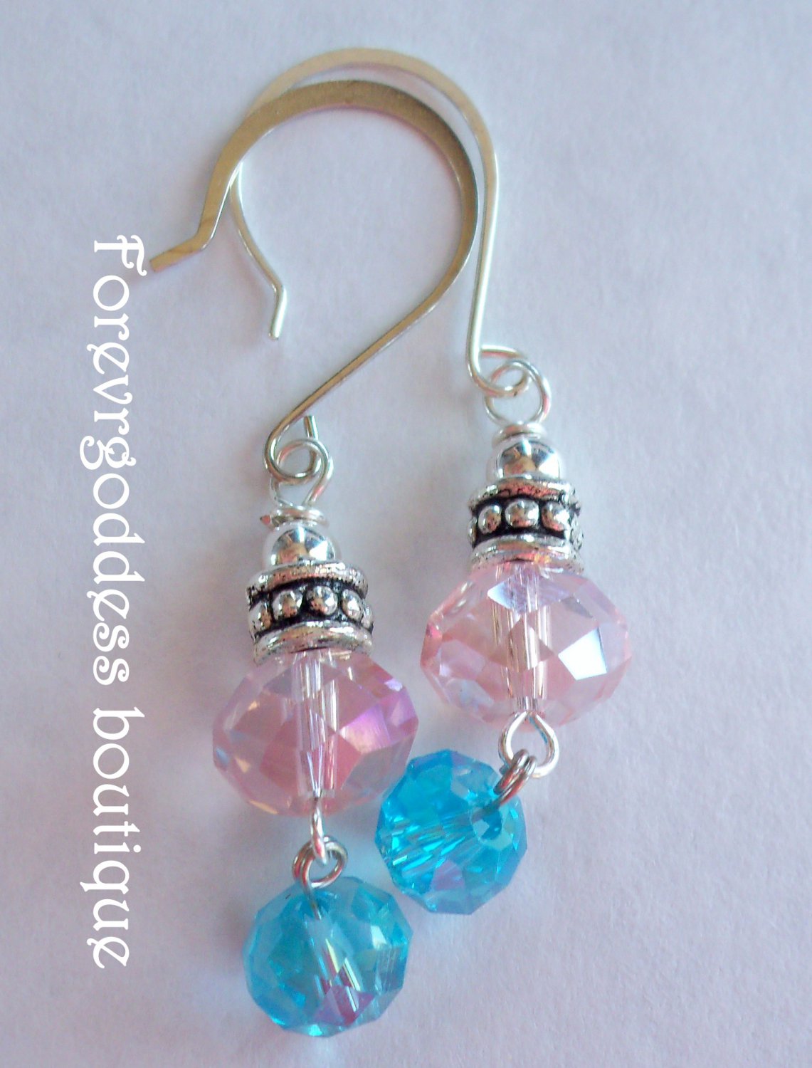 Pink/ Aqua crystal silver dangle
