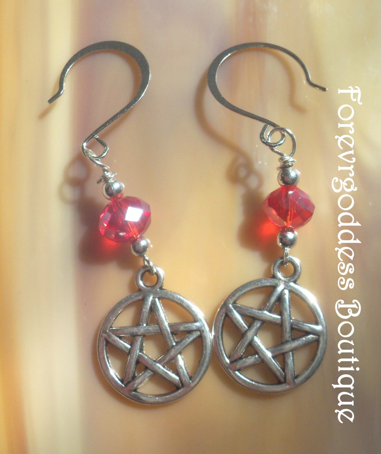 Red rondelle crystals and Pentagram earrings