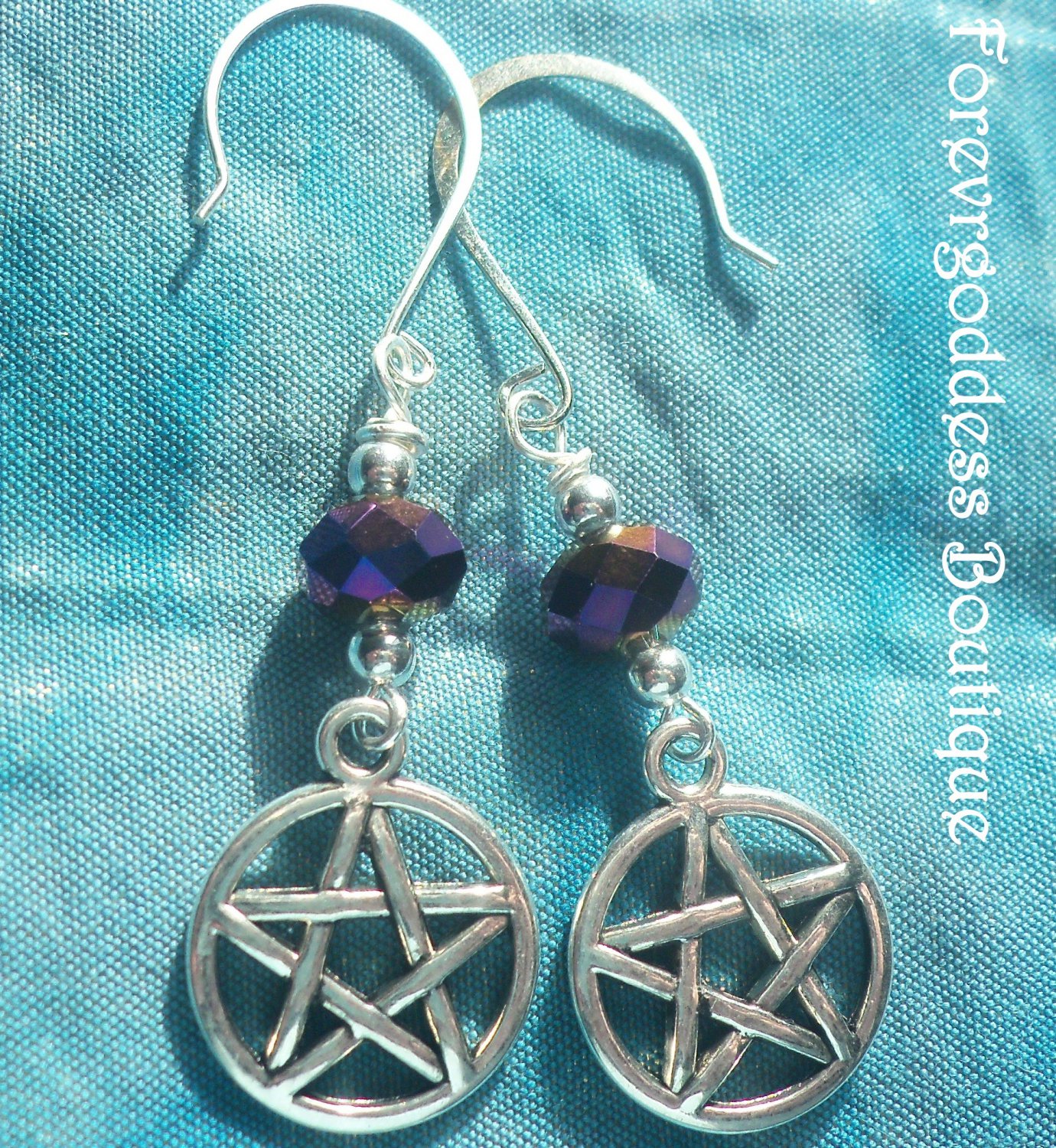 Metallic purple crystals and Pentagram earrings
