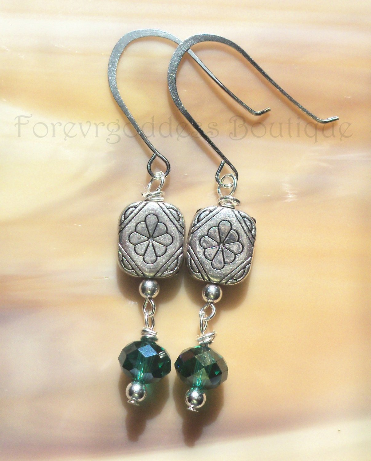 Teal crystals with Square earrings