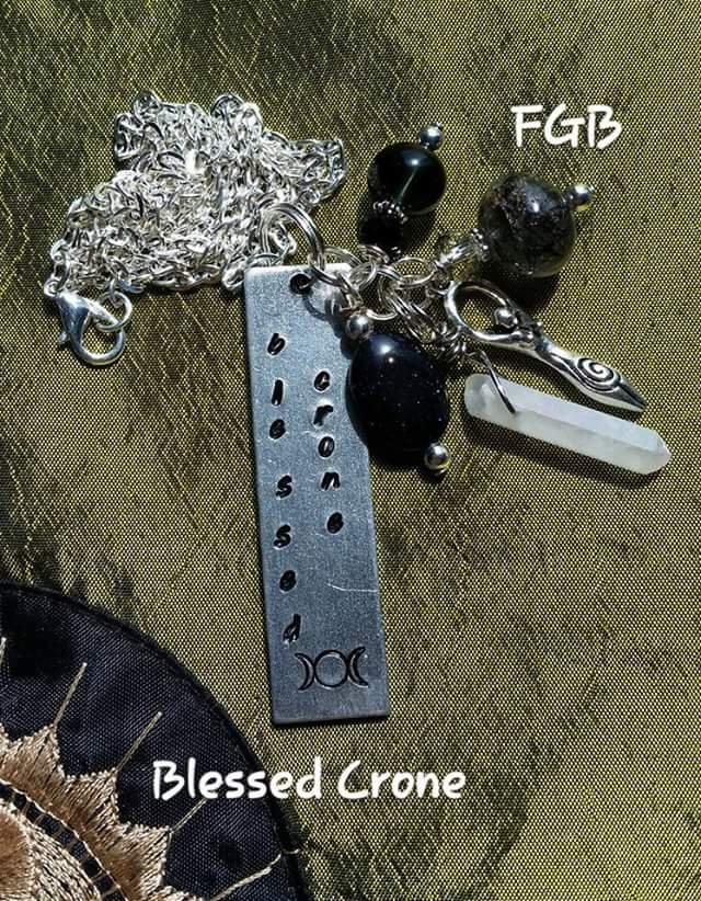 " Blessed Crone " handstamped gemstone nk #BC01