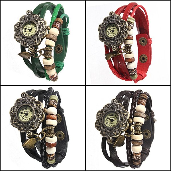 Women's Quartz Leather Bracelet Bangle Wrist Watch