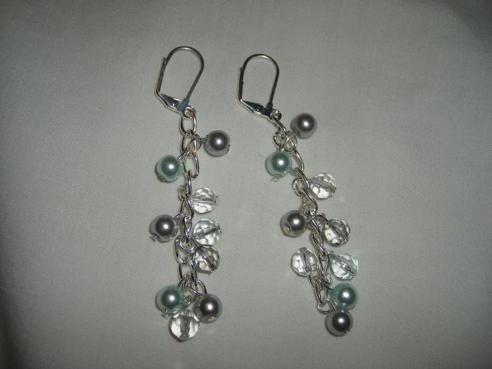 Silver, Pearl, and Crystal Bead Dangling Earrings