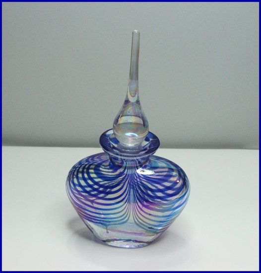 "SOLD"Iridescent Bue Optic Glass Perfume Bottle