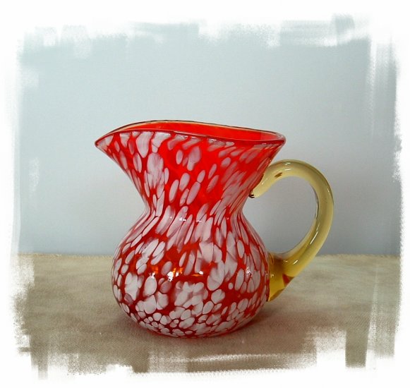 "SOLD"Beautiful Orange Spatter Glass Pitcher