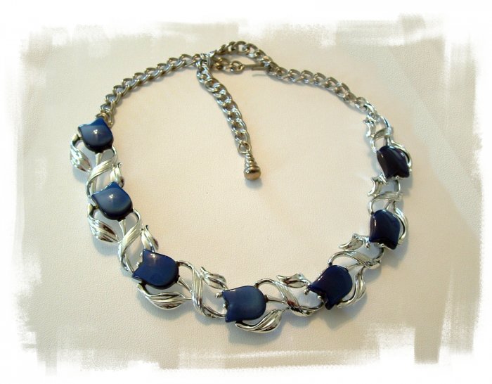Vintage Blue Tulip Choker and Earrings Signed Star