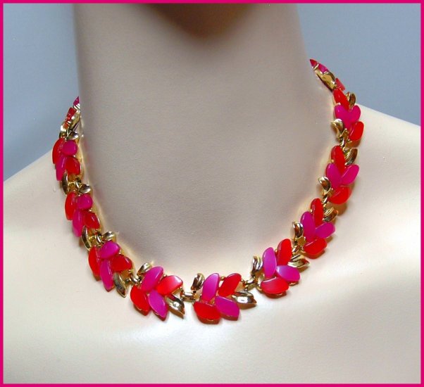 Vintage Hot Pink Choker Signed Claudette