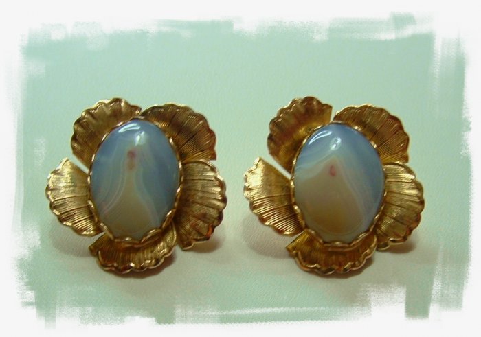 Vintage Agate Clip Earrings