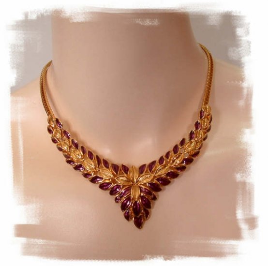 Vintage Trifari Enameled Floral Choker & Clip Earrings