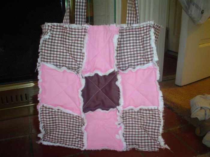Pink and Brown Gingham Rag Tote