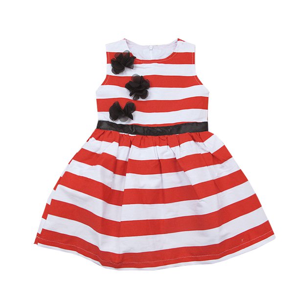 Size 110 - Girls Summer Flower Stripes Dress