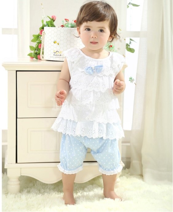 Size 95 Blue - Infant Girl's Suit - Top + Bottom