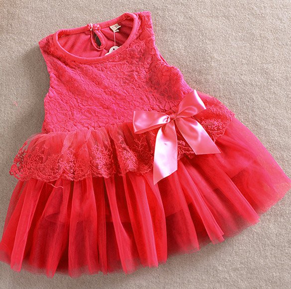 Size 100 Red - Girls' Lace Tulle Flower Princess Dress