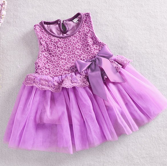 Size 120 Purple - Girls' Lace Tulle Flower Princess Dress