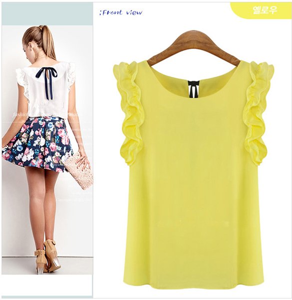 Size Asian L (US M(8-10) UK 10 AU 12) - Women Lacing Bow Chiffon Blouse