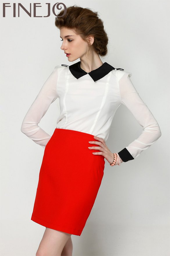 Size Asian S (US S(2) ,UK 2, AU 4) - FINEJO Elegant Women's Top Long Sleeve White Chiffon Blouse