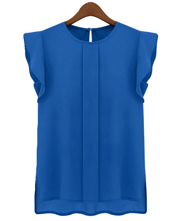 Size Asian L (US M(8-10) ,UK 10, AU 12) Blue - Candy Color Women's Chiffon Blouse