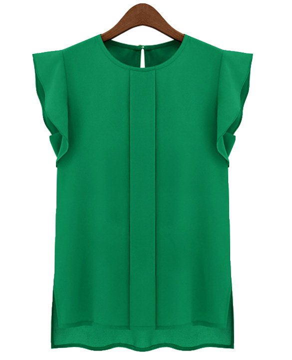 Size Asian L (US M(8-10) ,UK 10, AU 12) Green - Candy Color Women's Chiffon Blouse