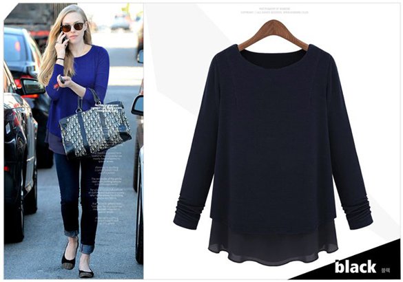 Size Asian L (US M(8-10) UK 10 AU 12) - Long Sleeve Two Tiered Top Blouse