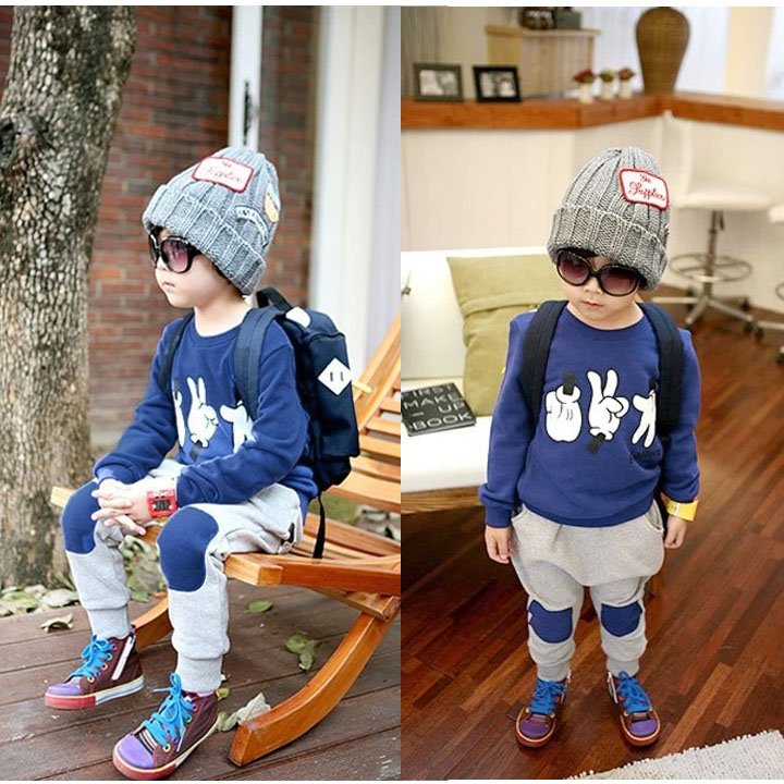 Size 100 Blue - 2Pcs Boys Winter Shirt + Pants