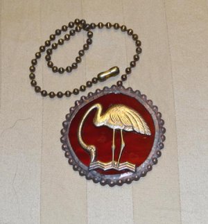 Fan / Ceiling Light Chain Pull - Red Opalescent Glass with Brass Flamingo