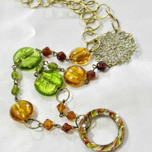 Glass bead necklace in natural tones