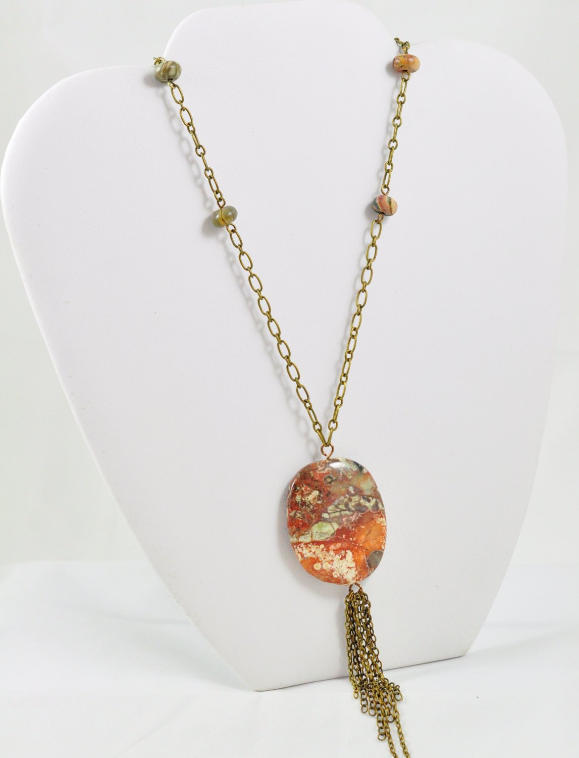Beaded Pendant Necklace Jasper With Fringe Tassel