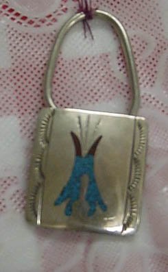 KEY CHAIN STERLING SILVER TURQUOISE CORAL TEE PEE NEW!