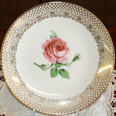 COLLECTOR BAVARIA PINK ROSE PLATE DISH MITTERTEICH GOLD