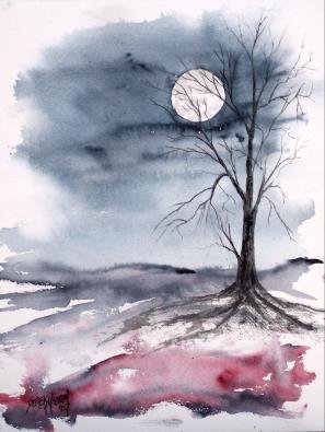 Moonlight halloween landscape painting print