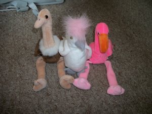Set of 3 Beenie Babies- Flamingo, Ostrich, Bird