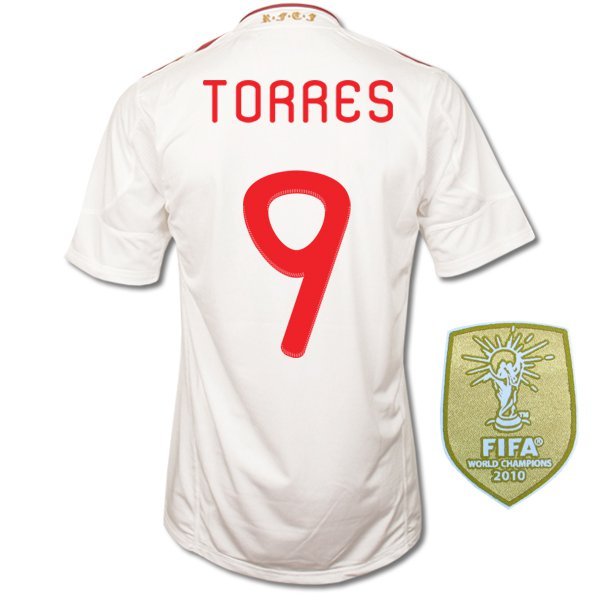 SPAIN Away Size M TORRES #9 +World Champions Patch New White 2011