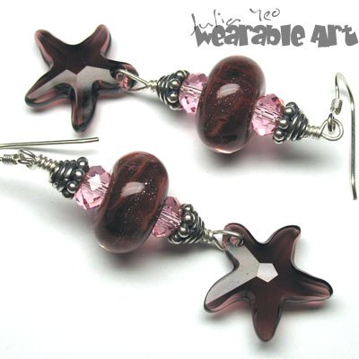 Nadia - Lampwork & Swarovski Starfish Earrings - ONE-OF-A-KIND