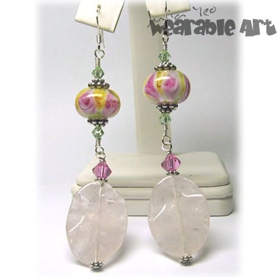 Rose - Lampwork & Swarovski Earrings - ONE-OF-A-KIND