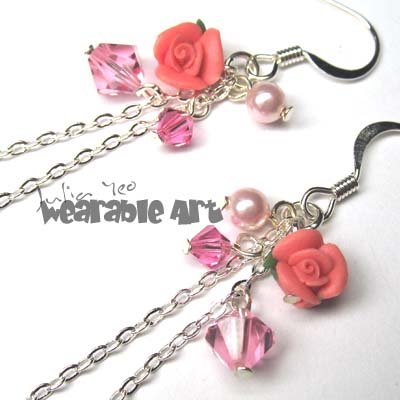 Jenna - Pink Swarovski Crystal Earrings / Polymer Clay