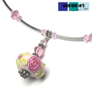 My Fair Lady - Unique Lampwork Pendant Necklace, Swarovski Crystals, Bali Silver