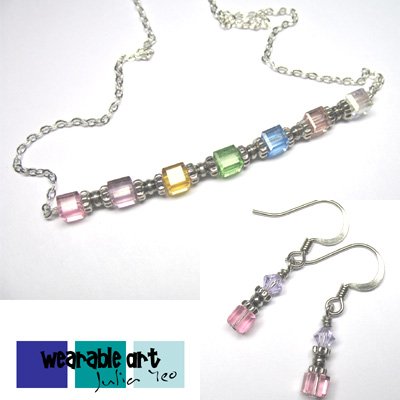 Pastel Delight ~ Swarovski Crystal Cubes Necklace & Earrings Set